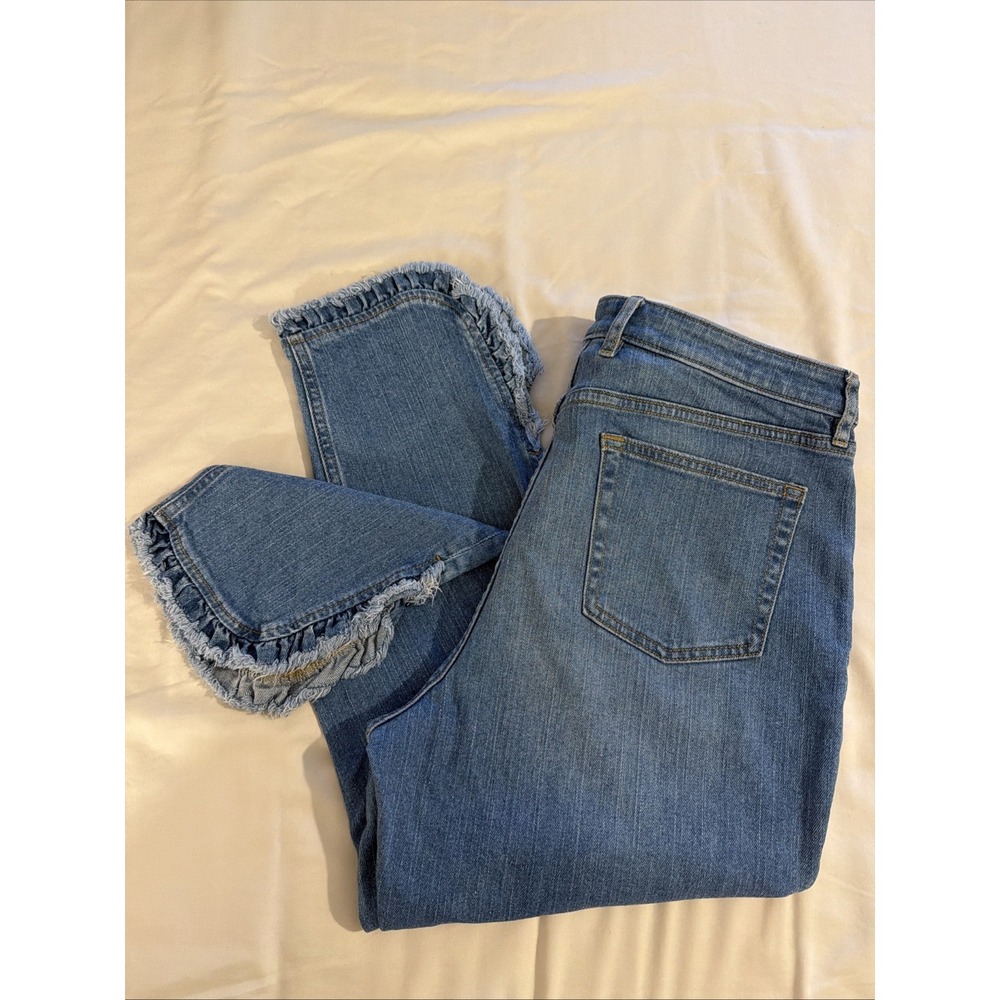 Du Jour Women's Regular Raw Ruffle Hem Ankle Length Jeans Medium Wash Size 14P